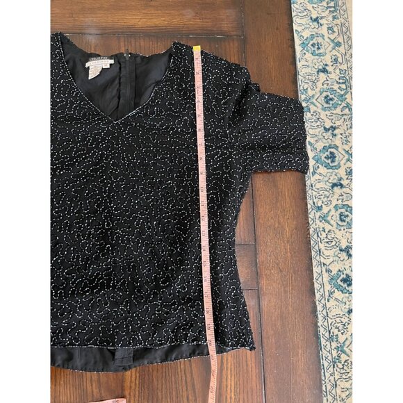 Vintage Leslie Fay Evenings Beaded Black Formal Blouse Women's Medium - Picture 8 of 8